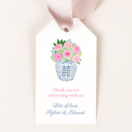 Preppy roze en blauw tuin Rozen bruiloft douche Cadeaulabel