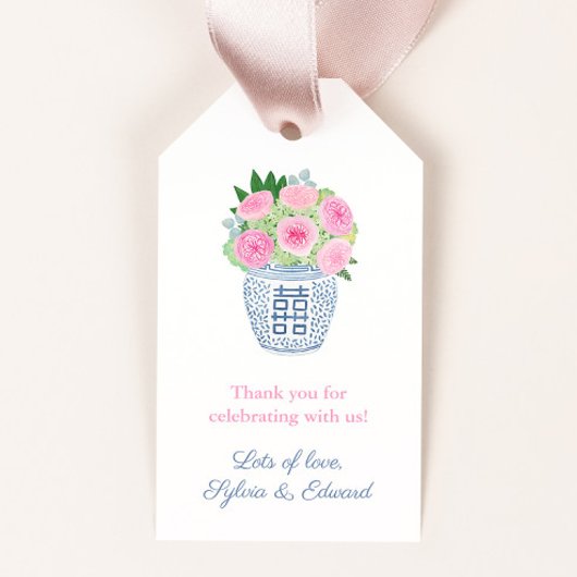 Preppy roze en blauw tuin Rozen bruiloft douche Cadeaulabel
