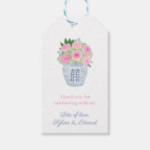 Preppy roze en blauw tuin Rozen bruiloft douche Cadeaulabel (Voorkant)