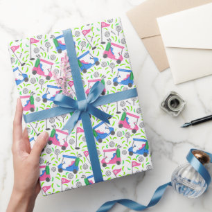 Preppy Roze en Blauwe Golfkar Cadeaupapier