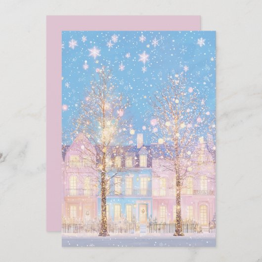 Preppy Roze en Blauwe Kerst Kaart (Voorkant / Achterkant)