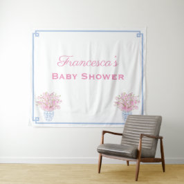 Preppy Roze En Blauwe Online Baby Shower Achtergro Wandkleed