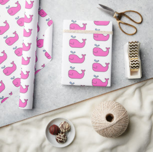 Preppy roze en blauwe walvissen cadeaupapier