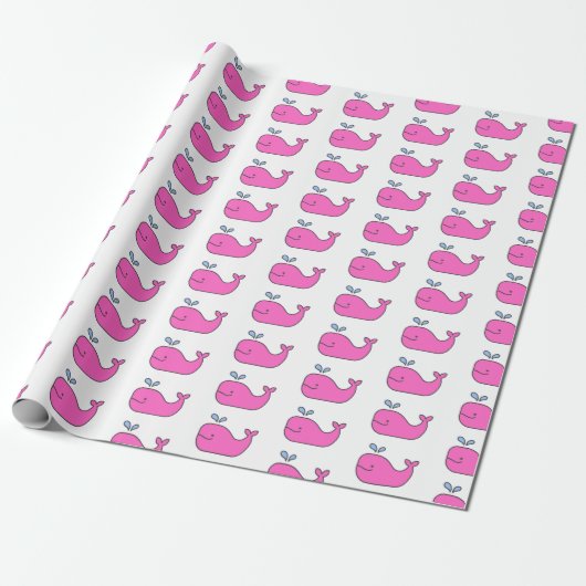 Preppy roze en blauwe walvissen cadeaupapier (Uitgerold)