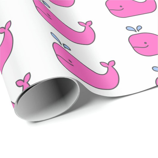 Preppy roze en blauwe walvissen cadeaupapier (Rol Hoek)