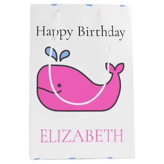 Preppy Roze en Blauwe Walvissen en Polka Dots Medium Cadeauzakje (Voorkant)