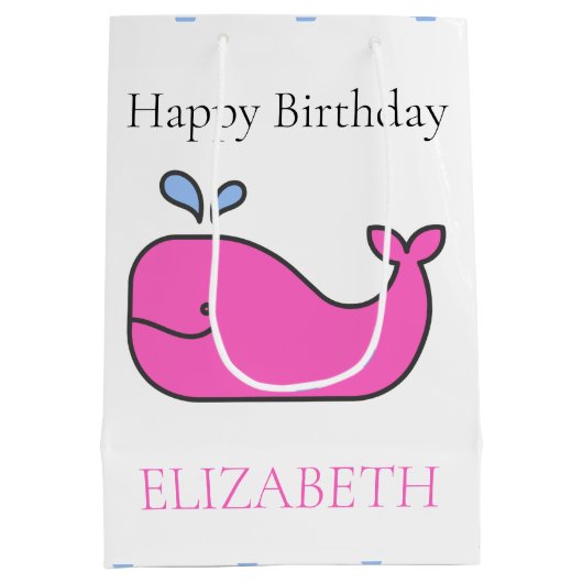 Preppy Roze en Blauwe Walvissen en Polka Dots Medium Cadeauzakje (Achterkant)