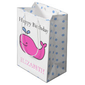 Preppy Roze en Blauwe Walvissen en Polka Dots Medium Cadeauzakje (Achterkant Gekanteld)