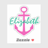 Preppy Roze en Blauwgroen Nautisch Anker Gepersona Sticker (Vel)