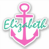 Preppy Roze en Blauwgroen Nautisch Anker Gepersona Sticker (Voorkant)