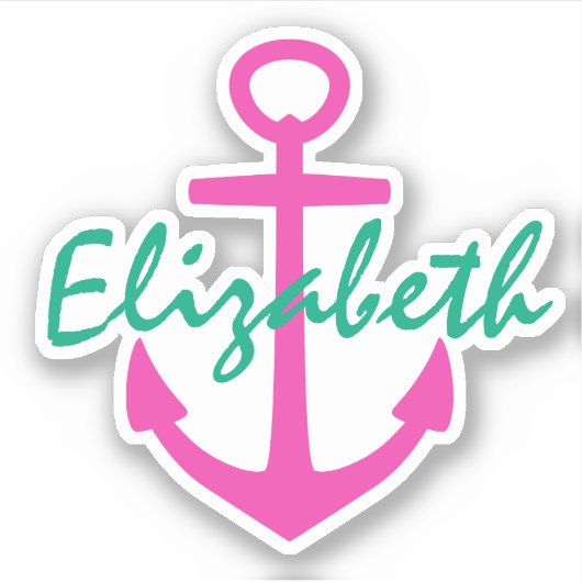 Preppy Roze en Blauwgroen Nautisch Anker Gepersona Sticker (Voorkant)