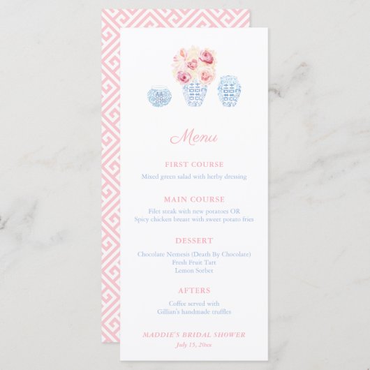 Preppy roze en Bleek blauw klein Baby shower Menu (Voorkant / Achterkant)