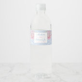 Preppy roze en Blue Chinoiserie Wedding Waterfles Etiket (Voorkant)