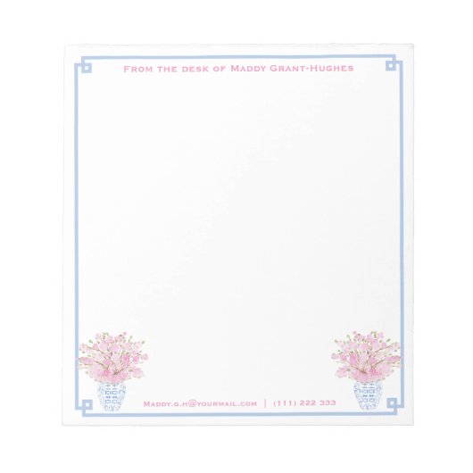 Preppy roze en Blue Custom Stationery met naam Notitieblok (Voorkant)