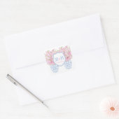 Preppy roze en Blue Wedding Monogram Crest Square Vierkante Sticker (Envelop)
