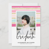 Preppy Roze en Gouden Glitter Foto Afstuderen Kaart (Voorkant)