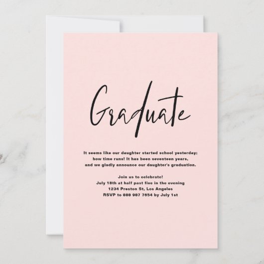 Preppy Roze en Gouden Glitter Foto Afstuderen Kaart (Achterkant)