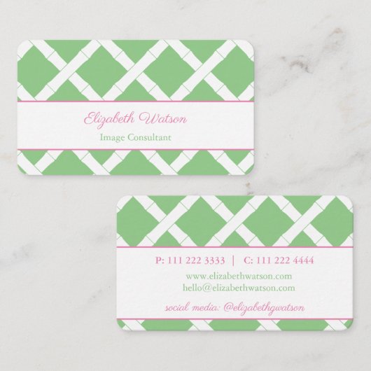 Preppy roze en Green Bamboo Trellis Visitekaartje (Voorkant / Achterkant)