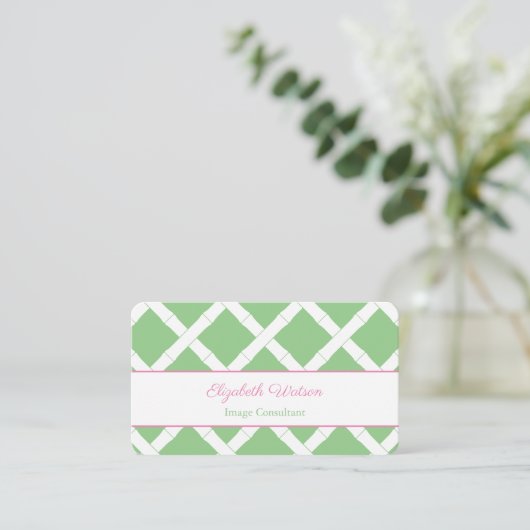 Preppy roze en Green Bamboo Trellis Visitekaartje (Staand voorkant)