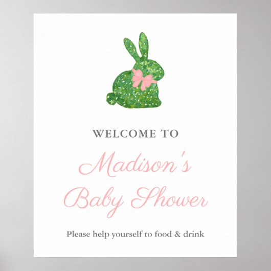 Preppy roze en Green Rabbit Baby shower Welkom Poster (Voorkant)