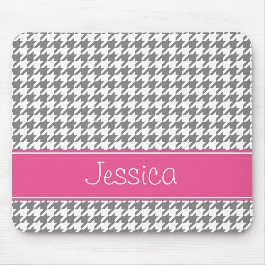 Preppy Roze en Grijs Houndstooth Persoonlijk Muismat (Voorkant)