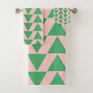 Preppy roze en groen geometrisch patroon bad handdoek