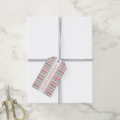 Preppy Roze en Groen Geplakt Gepersonaliseerd Cadeaulabel (Met Touw)