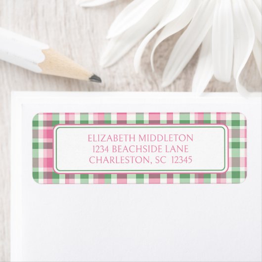 Preppy Roze en Groen Geplakt Gepersonaliseerd Etiket (Insitu)