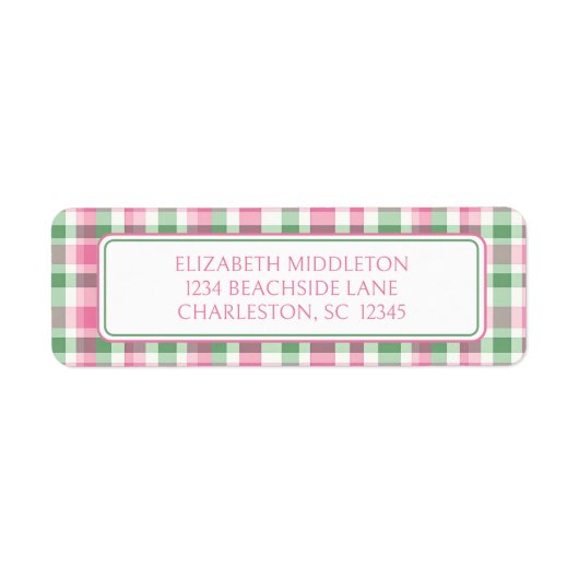 Preppy Roze en Groen Geplakt Gepersonaliseerd Etiket (Voorkant)