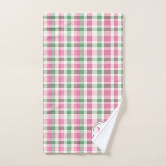Preppy roze en groen geplakt monogram bad handdoek (Handdoek)