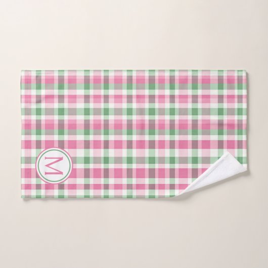 Preppy roze en groen geplakt monogram bad handdoek (Handdoek)