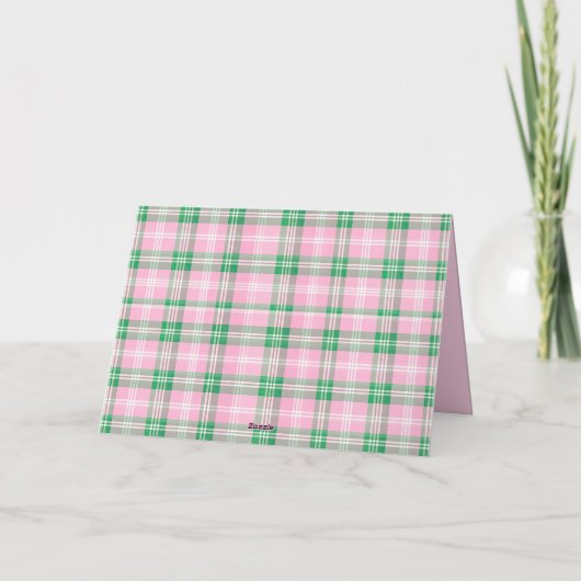 Preppy roze en groen geplakt monogram bedankkaart (Achterkant)