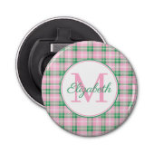 Preppy roze en groen geplakt monogram button flesopener (Voorkant)
