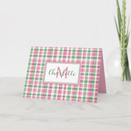 Preppy roze en groen geplakt monogram notitiekaartje