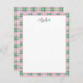 Preppy roze en groen geplakt monogram notitiekaartje (Voorkant / Achterkant)