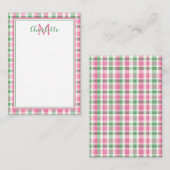 Preppy roze en groen geplakt monogram notitiekaartje (Voorkant / Achterkant)