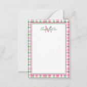 Preppy roze en groen geplakt monogram notitiekaartje (Voorkant)