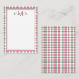Preppy roze en groen geplakt monogram notitiekaartje