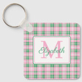 Preppy roze en groen geplakt monogram sleutelhanger (Voorkant)