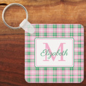 Preppy roze en groen geplakt monogram sleutelhanger (Voorkant)