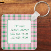 Preppy roze en groen geplakt monogram sleutelhanger (Achterkant)