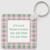 Preppy roze en groen geplakt monogram sleutelhanger (Achterkant)