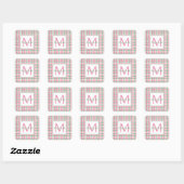 Preppy roze en groen geplakt monogram vierkante sticker (Vel)