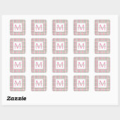 Preppy roze en groen geplakt monogram vierkante sticker (Vel)