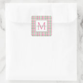 Preppy roze en groen geplakt monogram vierkante sticker (Tas)