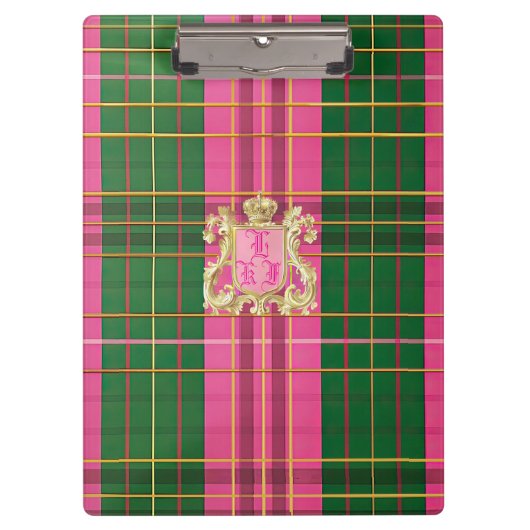 Preppy Roze en Groen Geplakt Monogrammed Klembord (Voorkant)