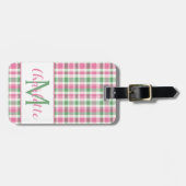 Preppy Roze en Groen Geruit Monogram Bagagelabel (Voorkant horizontaal)
