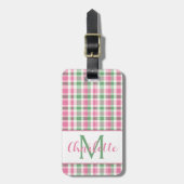 Preppy Roze en Groen Geruit Monogram Bagagelabel (Voorkant verticaal)