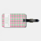 Preppy Roze en Groen Geruit Monogram Bagagelabel (Achterkant horizontaal)