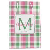 Preppy Roze en Groen Geruit Monogram Medium Cadeauzakje (Voorkant)